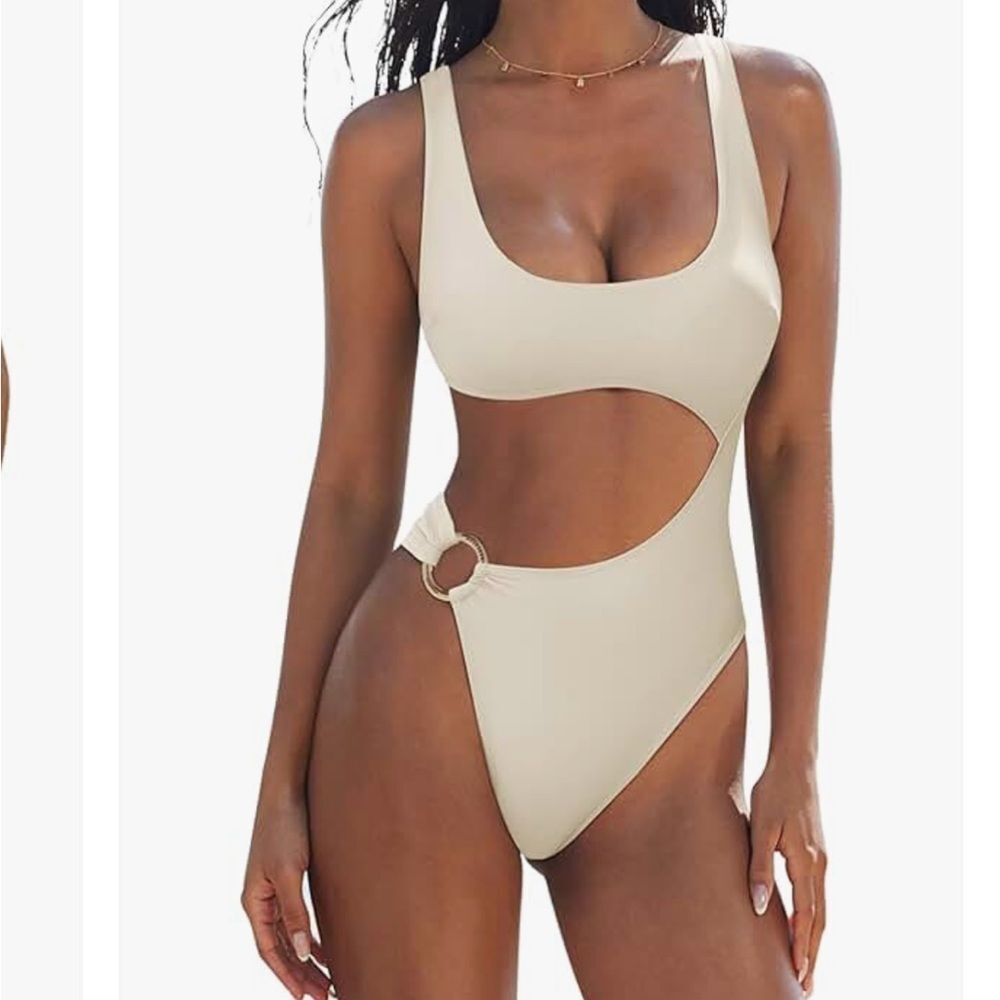Cream One-Piece Swimsuit with Cutout